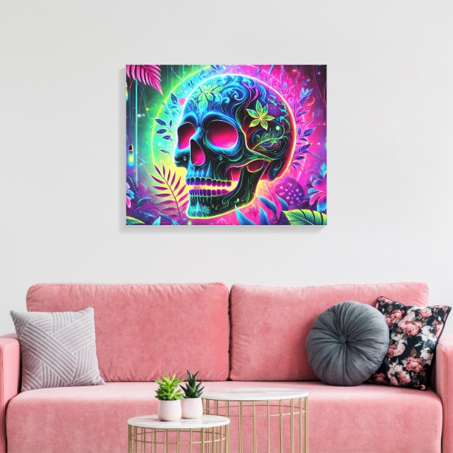 Impressão Em Tela Crânio Colorido 3D (Insitu(Sala de estar))