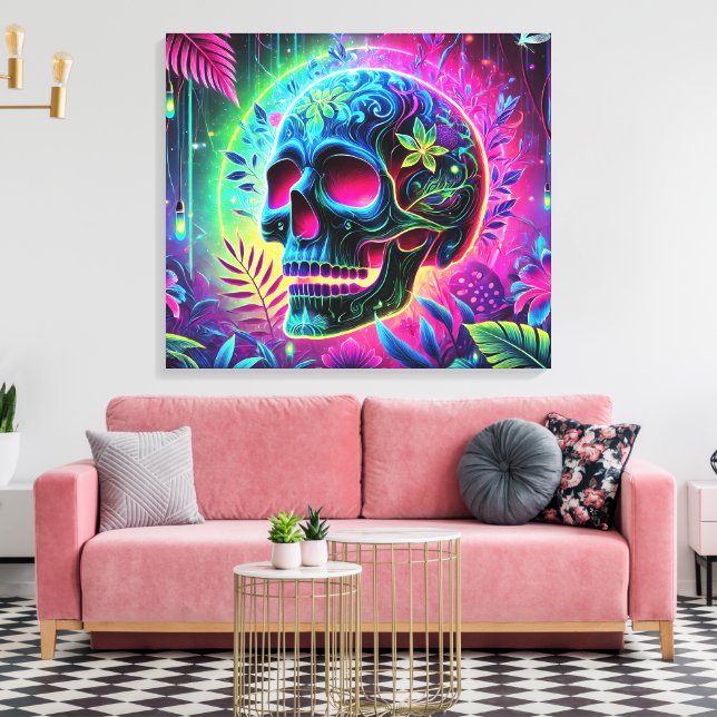 Impressão Em Tela Crânio Colorido 3D (Insitu(Sala de estar))