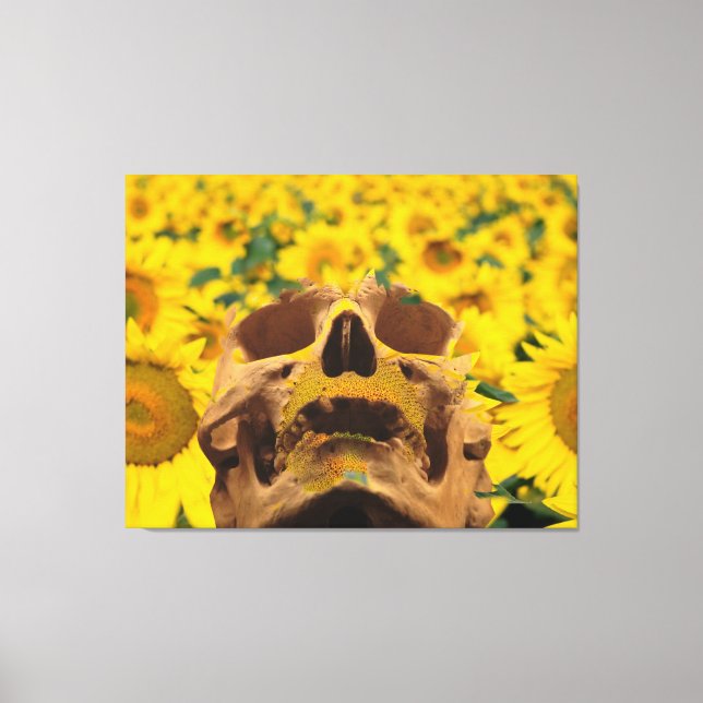 Impressão Em Tela Crânio com Flores (Frente)