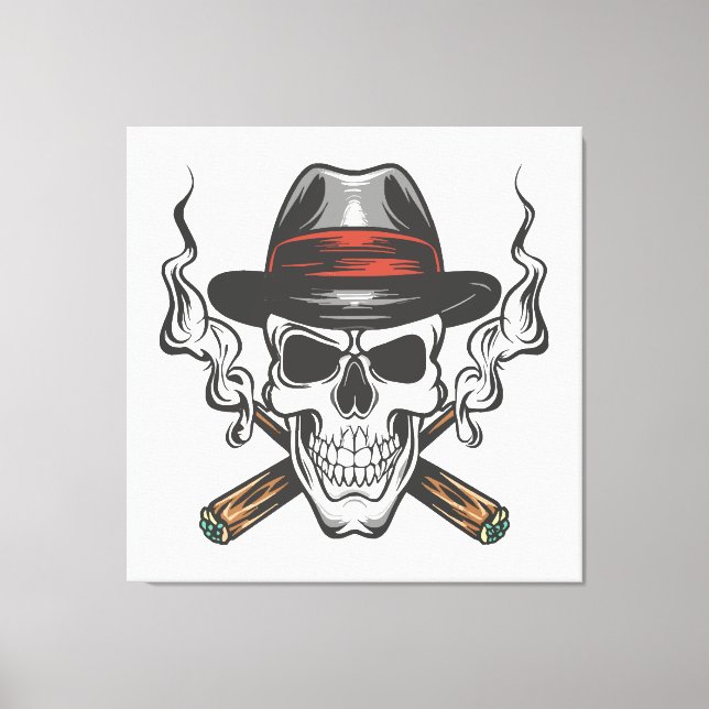Impressão Em Tela Crânio de gângster com chapéu fedora (Frente)