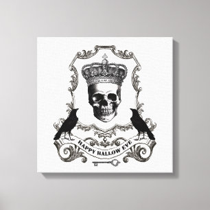 Impressão Em Tela Crânio de Halloween moderno e vintage com a coroa