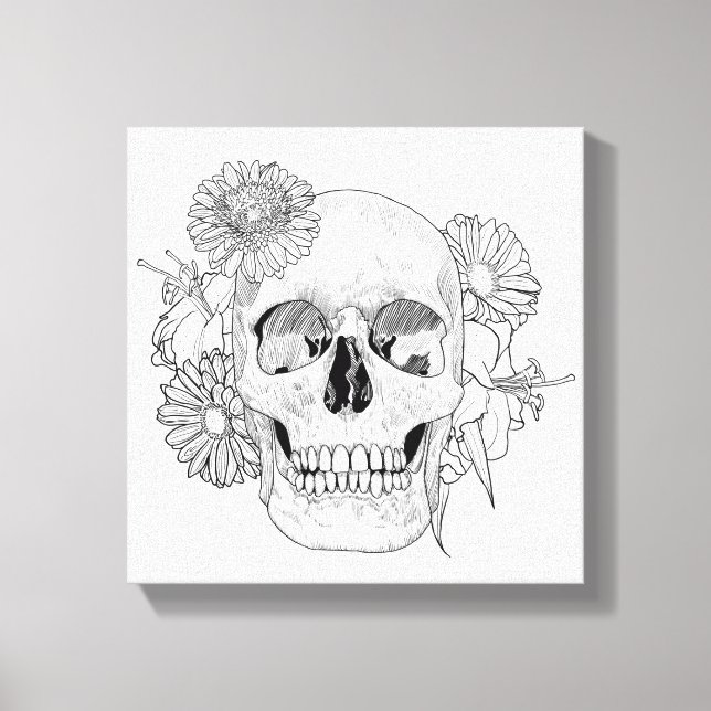 Impressão Em Tela Crânio E Flores Inspirados 6 (Frente)