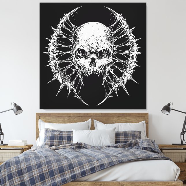 Impressão Em Tela Crânio Gótico com Asas Palmadas (Insitu(Quarto))
