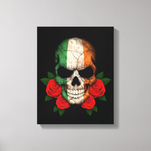 Impressão Em Tela Crânio irlandês da bandeira com rosas vermelhas