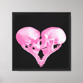 Impressão Em Tela Crânio rosa Beijo Coração Romântico Arte Gótica