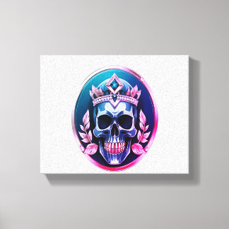 Impressão Em Tela Crânios Verdes com Asas Negras e Coroa Floral