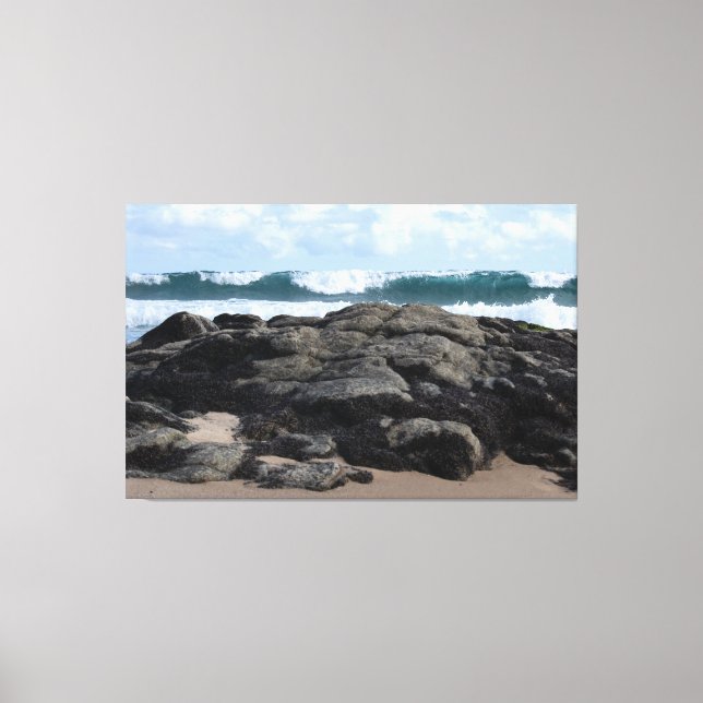 Impressão Em Tela Crashing Ocean Waves Behind Rugged Coastal Rocks (Frente)