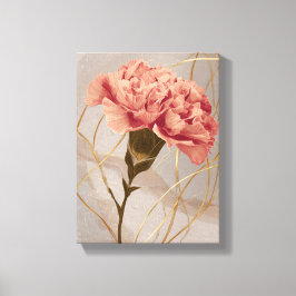 Impressão Em Tela Cravina Rosa Corado Floral Dourado