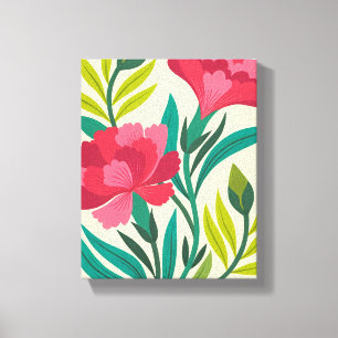 Impressão Em Tela Cravos Rosa Vibrantes e Arte Foliar