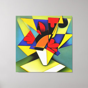 Impressão Em Tela Cravos Vermelhos Numa Arte Geométrica Abstrato