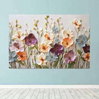 Impressão Em Tela Creme, Pêssego e Flores de Lavanda – Arte Abstrata