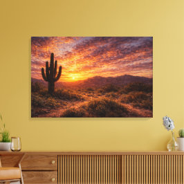 Impressão Em Tela Crepúsculo no Deserto: O Majestoso Saguaro