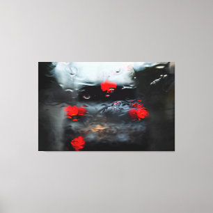 Impressão Em Tela Crimson Echoes: Abstract City Lights Through Rain-