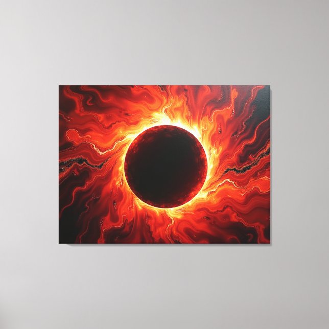Impressão Em Tela Crimson Eclipse - Fiery Red & Black 40"x32" (Frente)