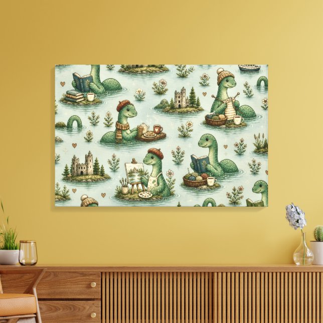 Impressão Em Tela Criptídeos Aconchegantes Nessie Monstro do Lago Ne (Insitu(Sala de estar))