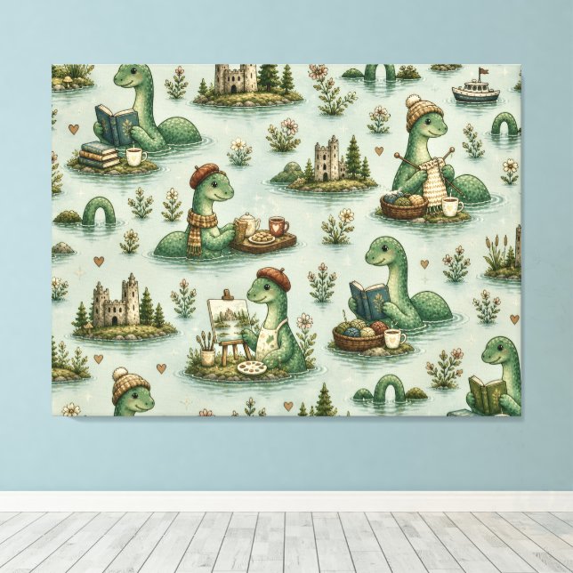 Impressão Em Tela Críptidos Aconchegantes Nessie Monstro do Lago Nes (Insitu(piso de madeira))