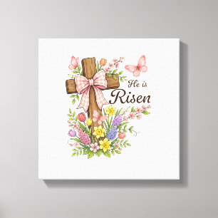 Impressão Em Tela Cristão- Ele Ressuscitou Cruz Floral Religiosa Les