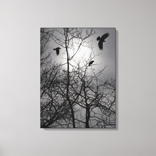 Impressão Em Tela Crows Sunlight Tree Branches Silhouette Landscape (Frente)