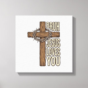 Impressão Em Tela Cruz de Bruh Jesus Te Ama Vintage Vetor Cristão