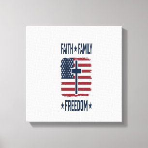 Impressão Em Tela Cruz Patriótica Fé Família Liberdade Bandeira EUA