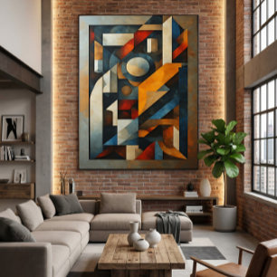 Impressão Em Tela Cubista Geométrico Moderno Abstrato
