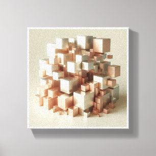 Impressão Em Tela Cubos Metálicos Geométricos Modernos - 3D Rosa Dou