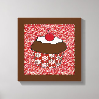 Impressão Em Tela Cupcake de chocolate em padrão vermelho e branco