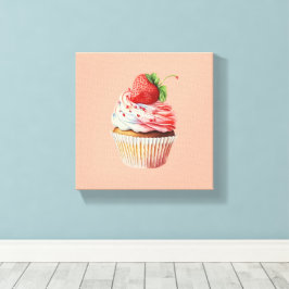Impressão Em Tela Cupcake de morango deserto doce