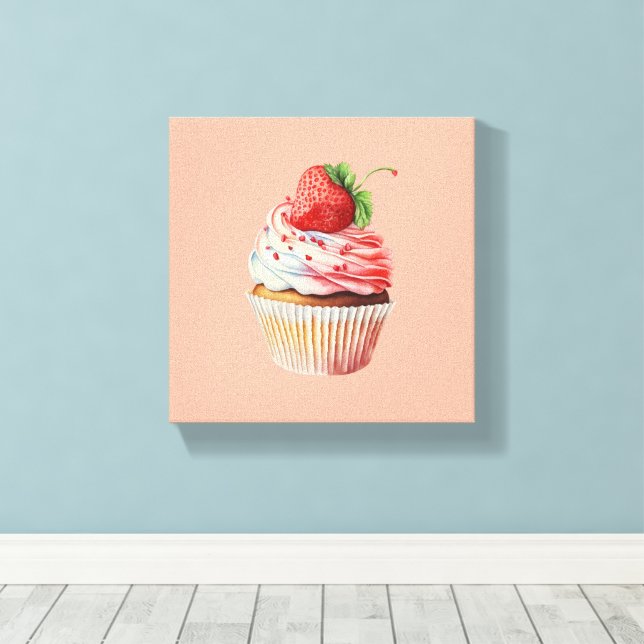 Impressão Em Tela Cupcake de morango deserto doce (Insitu(piso de madeira))