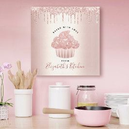 Impressão Em Tela Cupcake de padaria Chef Rosa de cozinha Dourada Gl