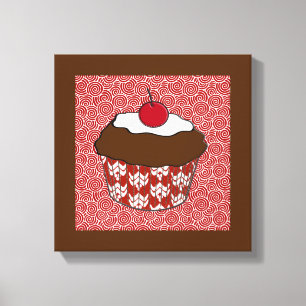 Impressão Em Tela Cupcake do chocolate no teste padrão vermelho e