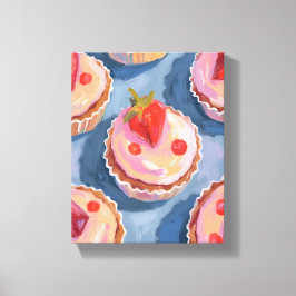 Impressão Em Tela Cupcakes de Morango | Aquarela de Frutas Comemorat