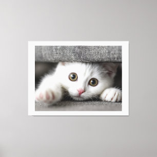 Impressão Em Tela Curious Gaze: The White Kitten Hiding Place