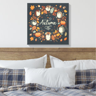 Impressão Em Tela Cute Boho Autumn Hedgehog Wreath Wall Decal