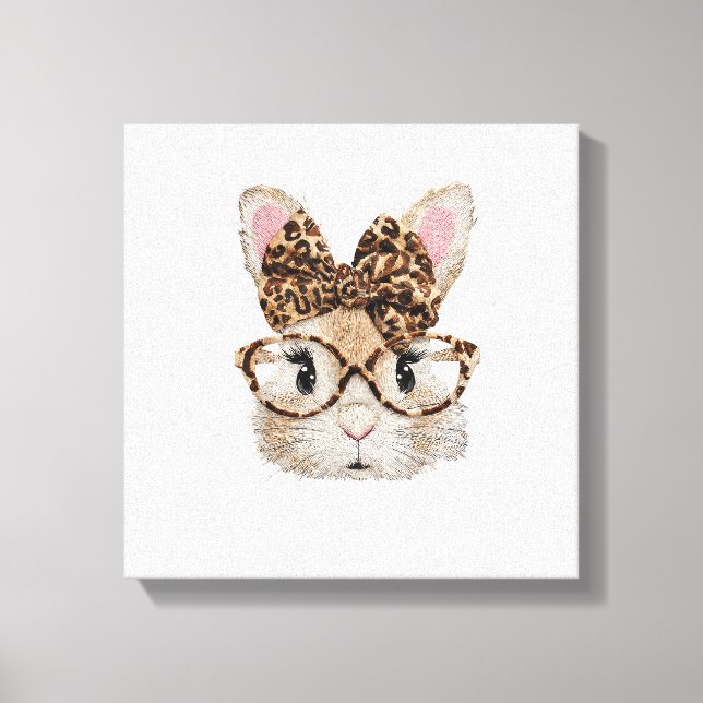 Impressão Em Tela Cute Bunny Rabbit Face Leopard Coquette Bow Glasse (Frente)