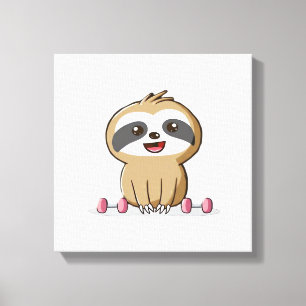 Impressão Em Tela Cute Chibi Sloth Exercício � Animal de Academia Ka
