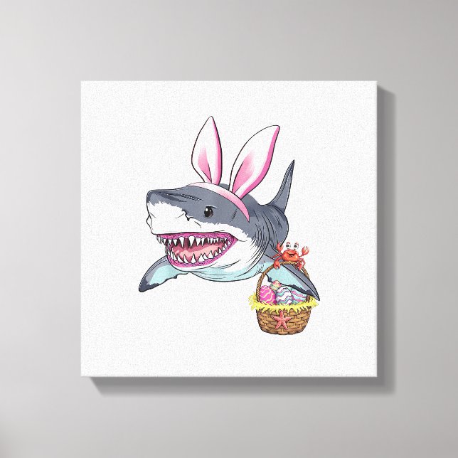 Impressão Em Tela Cute Easter Shark Bunny Ears Basket Eggs Happy Eas (Frente)