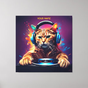 Impressão Em Tela Cute Fantasy Cat DJ Vinyl