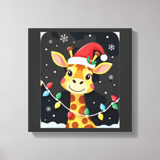Impressão Em Tela Cute Giraffe Christmas Lights Santa Hat Xmas Pajam