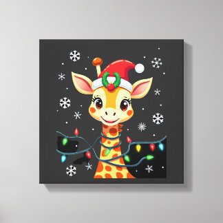 Impressão Em Tela Cute Giraffe Christmas Lights Santa Hat Xmas Pajam