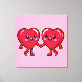 Impressão Em Tela Cute Heart Characters Holding Hands