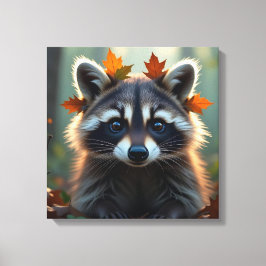 Impressão Em Tela Cute Raccoon em Folhas de Queda