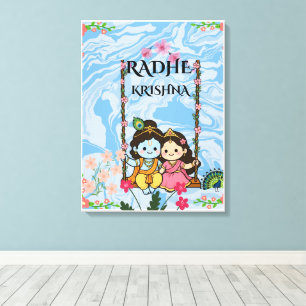 Impressão Em Tela Cute Radha Krishna em Balanço Arte de Parede Shr