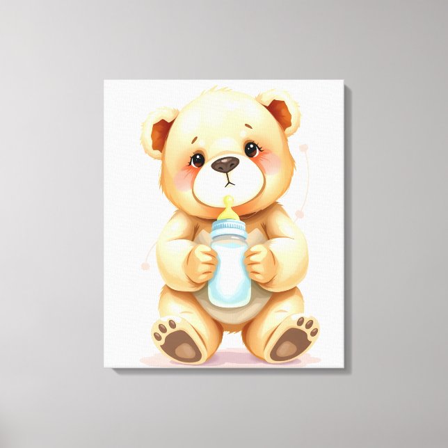 Impressão Em Tela Cute Watercolor Baby Teddy Bear Illustration  (Frente)