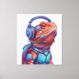 Impressão Em Tela Cyberpunk Bearded Dragon - Gamer Lizard with Heads