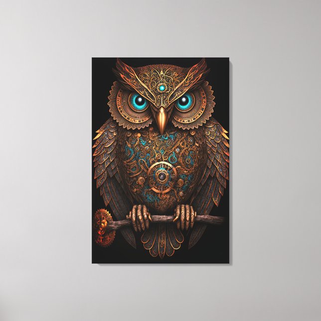 Impressão Em Tela Cyberpunk Owl Steampunk Metal Bird Fantasy (Frente)