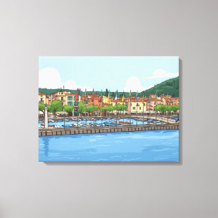 impressão em tela da vista do porto de Garda