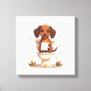 Impressão Em Tela Dachshund Fofo Antigo no Banheiro de Desenho Anima