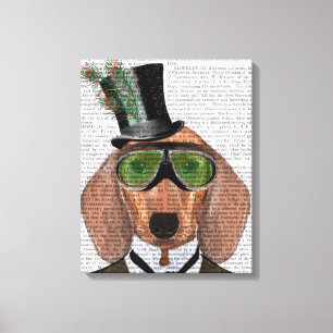 Impressão Em Tela Dachshund Green Goggles Top Hat