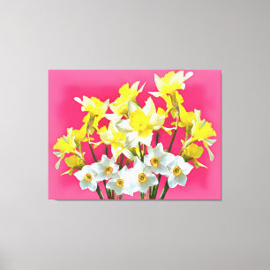 Impressão Em Tela Daffodilos Amarelos E Narcissi Branco Viva Magenta